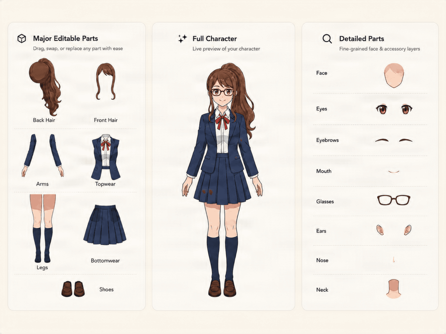 Character artwork separated into editable parts